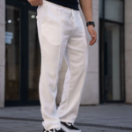 Erkek Keten Cepli Çıma Dikişli Jogger Buggy Pantalon Rahat Kalıp - Beyaz