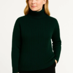 Balıkcı Yaka Bağazlı Triko Kazak Pamuklu Kalın Fitilli Dokuma - Haki