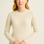 Bisiklet Yuvarlak Yaka Triko Kazak Pamuklu Kalın Fitilli Dokuma, Regular Fit Uzun Kollu Kışlık Model - Bej