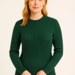 Bisiklet Yuvarlak Yaka Triko Kazak Pamuklu Kalın Fitilli Dokuma, Regular Fit Uzun Kollu Kışlık Model - Haki