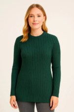 Bisiklet Yuvarlak Yaka Triko Kazak Pamuklu Kalın Fitilli Dokuma, Regular Fit Uzun Kollu Kışlık Model - Haki - Görsel 2