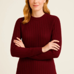 Bisiklet Yuvarlak Yaka Triko Kazak Pamuklu Kalın Fitilli Dokuma, Regular Fit Uzun Kollu Kışlık Model - Bordo