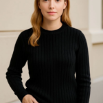 Bisiklet Yuvarlak Yaka Triko Kazak Pamuklu Kalın Fitilli Dokuma, Regular Fit Uzun Kollu Kışlık Model - Siyah