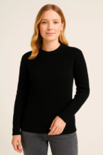 Bisiklet Yuvarlak Yaka Triko Kazak Pamuklu Kalın Fitilli Dokuma, Regular Fit Uzun Kollu Kışlık Model - Siyah - Görsel 2