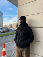 Samuray Ninja Çift Kapşonlu ZIP Fermuarlı Kanguru Çepli Tam Fermuarlı Hoodie Swetshirt - Siyah - Görsel 2