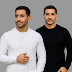 Erkek Fitilli Triko Kazak 2’li Set – Siyah - Beyaz, Kalın Dokuma Pamuklu Regular Fit Bisiklet Yaka Uzun Kollu Rahat Kışlık Kazak Kombini