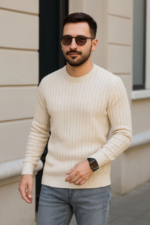 Erkek Fitilli Triko Kazak 3’lü Set – Bej, Bebek Mavisi, SiyahKalın Dokuma Pamuklu Regular Fit Bisiklet Yaka Uzun Kollu Kışlık Ve Baharlık Rahat Triko Kombini - Görsel 2