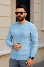 Erkek Fitilli Triko Kazak 3’lü Set – Bej, Bebek Mavisi, SiyahKalın Dokuma Pamuklu Regular Fit Bisiklet Yaka Uzun Kollu Kışlık Ve Baharlık Rahat Triko Kombini - Görsel 4