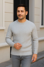 Erkek Fitilli Triko Kazak 3’lü Set – Beyaz, Gri, SiyahKalın Dokuma Pamuklu Regular Fit Bisiklet Yaka Uzun Kollu Kışlık Ve Baharlık Rahat Triko Kombini - Görsel 2