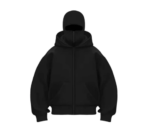 Samuray Ninja Çift Kapşonlu ZIP Fermuarlı Kanguru Çepli Hoodie Maske Detaylı Swetshirt - Siyah - Görsel 2