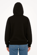 Oversize Kapüşonlu Sweatshirt  Hoodie 3 İplik Şardonlu Pamuklu Kumaş, Önü Baskılı, Fermuarlı Rahat Kalıp, Kışlık Ve Sokak Stili Sweat - Siyah - Görsel 3