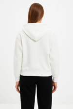 Oversize Kapüşonlu Sweatshirt Hoodie 3 İplik Şardonlu Pamuklu Kumaş, Önü Baskılı, Fermuarlı Rahat Kalıp, Kışlık Ve Sokak Stili Sweat - Beyaz - Görsel 4