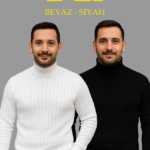 Erkek Fitilli Triko Kazak 2li Set Beyaz Siyah Regular Balıkcı Yaka Tam Boğazlı Triko Seti Modeli Kazak