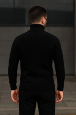 Erkek Fitilli Triko Kazak 2li Set Gri Siyah Regular Balıkcı Yaka Tam Boğazlı Triko Seti Modeli Kazak - Görsel 4