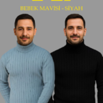 Erkek Fitilli Triko Kazak 2li Set Bebek Mavisi Siyah Regular Balıkcı Yaka Tam Boğazlı Triko Seti Modeli Kazak