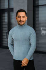 Erkek Fitilli Triko Kazak 2li Set Bebek Mavisi Siyah Regular Balıkcı Yaka Tam Boğazlı Triko Seti Modeli Kazak - Görsel 2