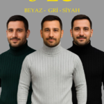 Erkek Fitilli Triko Kazak 3lÜ Set Gri Haki Siyah Regular Balıkcı Yaka Tam Boğazlı Triko Seti Modeli Kazak