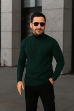 Erkek Fitilli Triko Kazak 3lÜ Set Gri Haki Siyah Regular Balıkcı Yaka Tam Boğazlı Triko Seti Modeli Kazak - Görsel 3