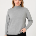 Yarım Boğaz Triko Kazak Yumuşak Dokulu Pamuklu Ince Dokuma, Uzun Kollu Rahat Regular Kalıp - Gri