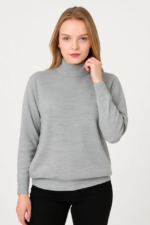 Yarım Boğaz Triko Kazak Yumuşak Dokulu Pamuklu Ince Dokuma, Uzun Kollu Rahat Regular Kalıp - Gri - Görsel 4