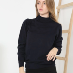 Yarım Boğaz Triko Kazak Yumuşak Dokulu Pamuklu Ince Dokuma, Uzun Kollu Rahat Regular Kalıp - Siyah