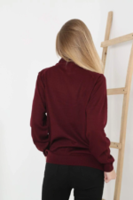 Yarım Boğaz Triko Kazak Yumuşak Dokulu Pamuklu Ince Dokuma, Uzun Kollu Rahat Regular Kalıp - Bordo - Görsel 2