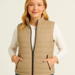 Şişme Fermuarlı Yelek Su Itici Kapitone Astarlı Kumaş Cepli Hafif Kışlık Spor Rahat Kalıp - Bej - Görsel 4