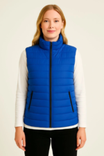 Şişme Fermuarlı Yelek Su Itici Kapitone Astarlı Kumaş Cepli Hafif Kışlık Spor Rahat Kalıp - Saks Mavisi - Görsel 2