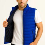 Erkek Şişme Fermuarlı Yelek Su Itici Kapitone Astarlı Kumaş Cepli Hafif Kışlık Spor Rahat Kalıp - Saks Mavisi