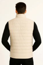 Erkek Şişme Fermuarlı Yelek Su Itici Kapitone Astarlı Kumaş Cepli Hafif Kışlık Spor Rahat Kalıp -Bej - Görsel 3