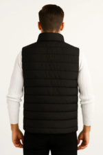 Erkek Şişme Fermuarlı Yelek Su Itici Kapitone Astarlı Kumaş Cepli Hafif Kışlık Spor Rahat Kalıp - Siyah - Görsel 4