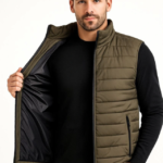 Erkek Şişme Fermuarlı Yelek Su Itici Kapitone Astarlı Kumaş Cepli Hafif Kışlık Spor Rahat Kalıp - Haki