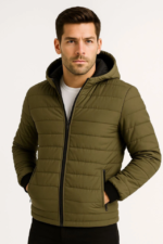 Erkek Şişme Kapüşonlu Fermuarlı Mont Su Itici Kapitone Astarlı Kumaş Cepli Kışlık Rahat Kalıp - Haki - Görsel 2