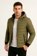 Erkek Şişme Kapüşonlu Fermuarlı Mont Su Itici Kapitone Astarlı Kumaş Cepli Kışlık Rahat Kalıp - Haki - Görsel 4