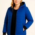 Şişme Kapüşonlu Fermuarlı Mont Su Itici Kapitone Astarlı Kumaş Cepli Kışlık Rahat Kalıp  - Saks Mavisi