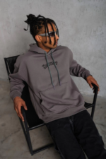 Erkek Üç İplik Baskılı Kapüşonlu Sweat - Gri - Görsel 3