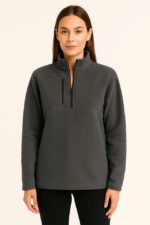 Polar Kazak – Dik Yaka, Yarım Fermuarlı, Fermuarlı Göğüs Cepli, Siyah Biyeli, Kışlık Rahat Regular Fit Günlük Model - Füme