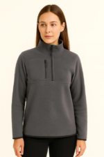 Polar Kazak – Dik Yaka, Yarım Fermuarlı, Fermuarlı Göğüs Cepli, Siyah Biyeli, Kışlık Rahat Regular Fit Günlük Model - Füme - Görsel 3