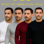 Erkek Fitilli Triko Kazak 4’lü Set Beyaz Bordo Gri Siyah Regular Fit Bisiklet Yaka Kazak Triko Kombini