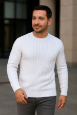 Erkek Fitilli Triko Kazak 4’lü Set Beyaz Bordo Gri Siyah Regular Fit Bisiklet Yaka Kazak Triko Kombini - Görsel 4