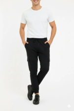 Erkek Siyah Jogger Eşofman Altı Rahat Kalıp, Kargo Cepli, Lastikli Paça, Günlük Spor Pantolon - Siyah - Görsel 2