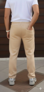 Erkek Üç Iplik Kışlık Pamuklu Ovarsize Bağcıklı Düz Paça Cepli Eşofman Altı Spor Rahat Model - Bej - Görsel 2