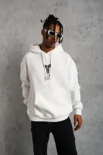 Erkek Baskılı Kapüşonlu Sweat - Beyaz - Görsel 4