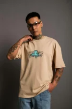 Erkek Sırt Baskılı T-shirt - Bej - Görsel 2