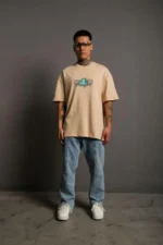 Erkek Sırt Baskılı T-shirt - Bej - Görsel 4