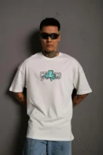 Erkek Sırt Baskılı T-shirt - Beyaz