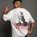 Erkek Oversize Tişört – Beyaz 24/1 Penye Kumaş, Bisiklet Yaka, Ön - Arka Baskılı, Streetwear Tarzı Rahat Büyük Kalıp T-Shirt- Beyaz