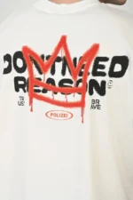 Unisex Bisiklet Yaka Baskılı Oversize T-Shirt - Beyaz - Görsel 2