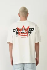 Unisex Bisiklet Yaka Baskılı Oversize T-Shirt - Beyaz - Görsel 3