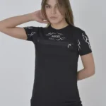 Unisex Göğüs Fermuarlı Baskılı T-Shirt - Siyah
